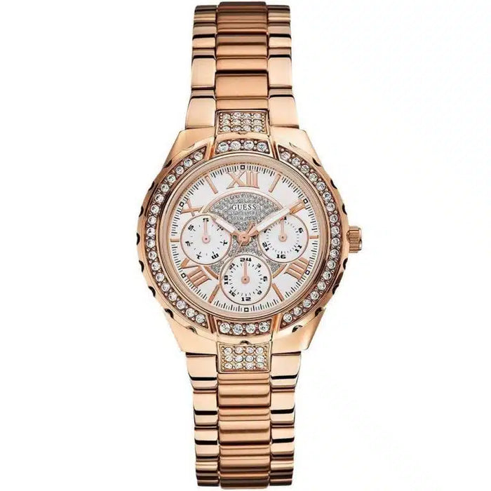 GUESS Viva Women’s Watch W0111L3 – Rose Gold Stainless Steel Strap, White Dial, 36mm, Quartz
