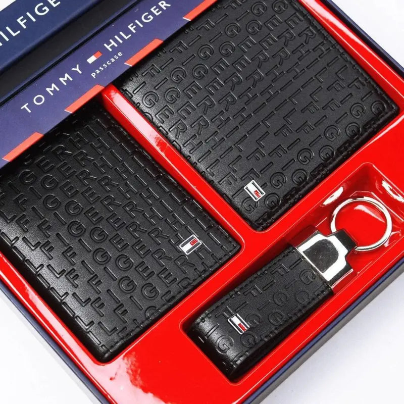 Tommy Hilfiger Men’s 3-Piece Set: Leather Wallet, Card Holder & Keychain