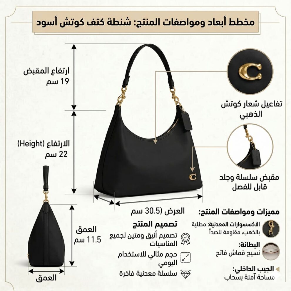 حقيبة كتف نسائية سوداء من كوتش CR981 B4 Bk