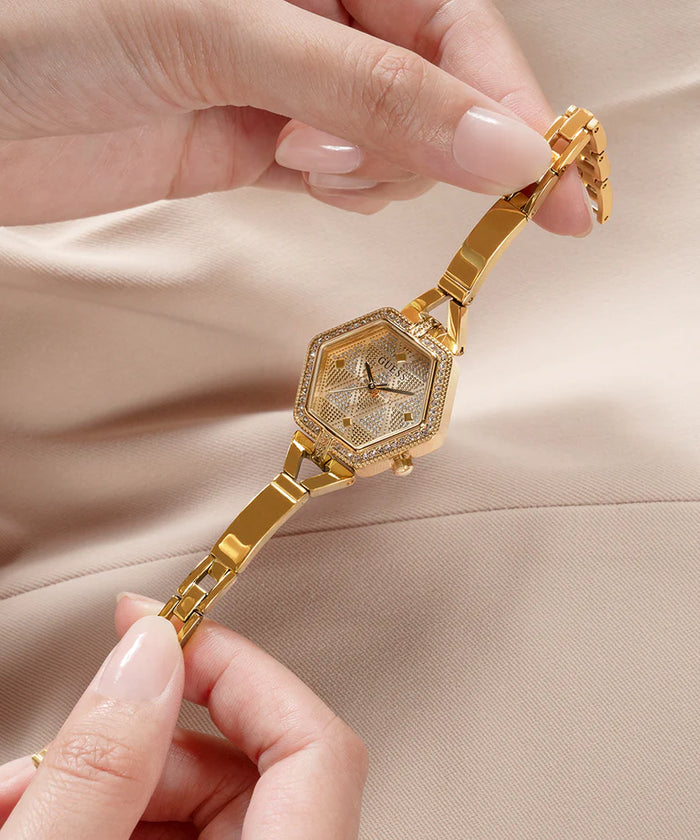Guess GW0680L2 Women’s Gold Stainless Steel Watch – 28mm Hexagon Analog with Crystal Details