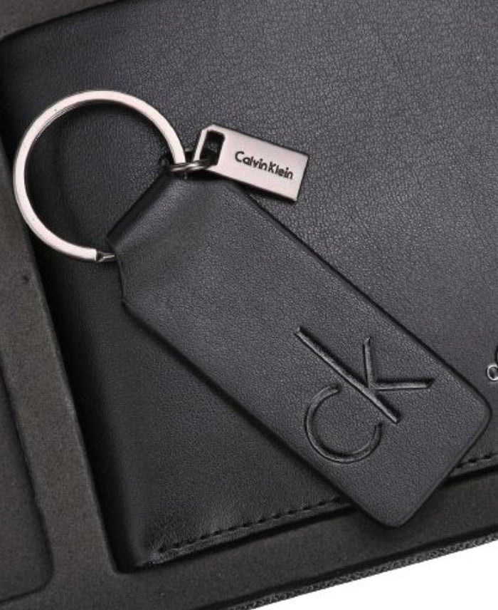 CK Black Leather Wallet & Keychain Set For Men