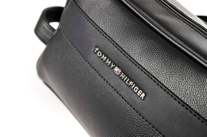 Tommy Hilfiger Polished Black Men’s Pouch With Corner Stripe