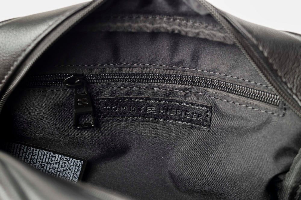 Tommy Hilfiger Polished Black Men’s Pouch With Corner Stripe