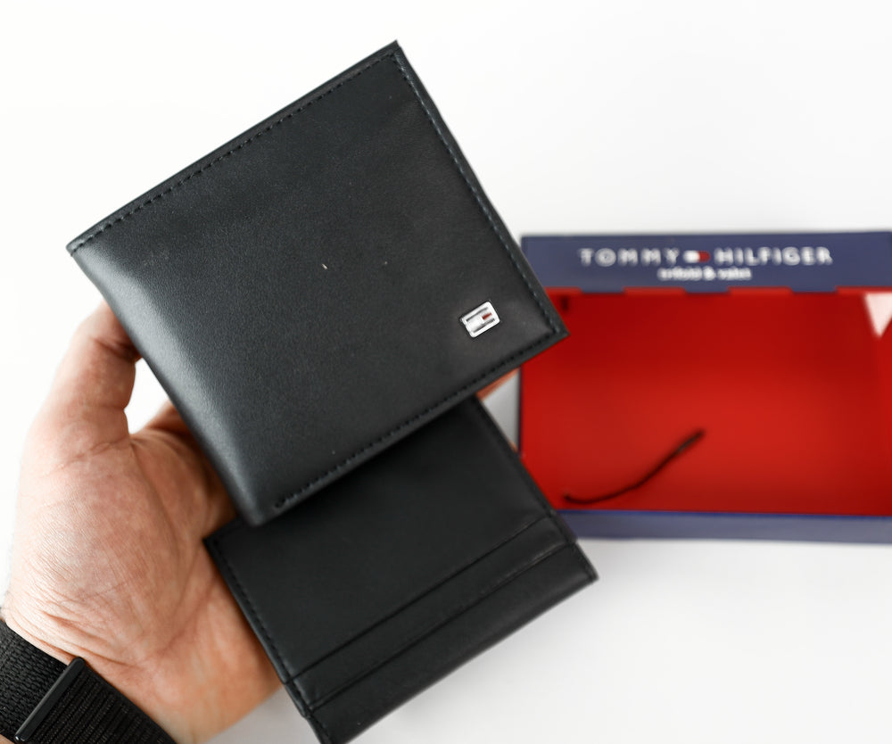 TH Black Leather Wallet For Men