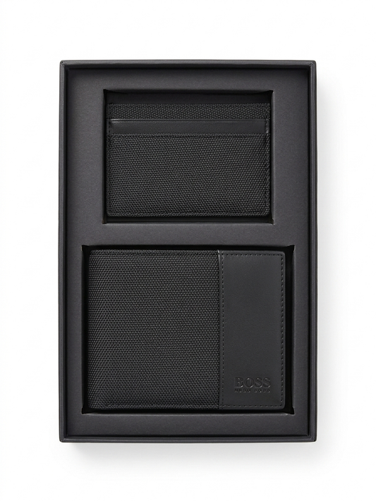 BOSS Men's Set: Textured Bi-Fold Wallet & Slim Card Holder